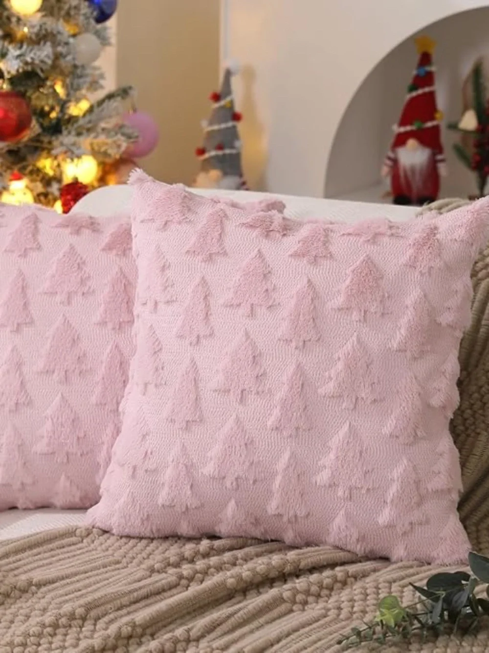20x20 inch Set of 2 Christmas Tree Pillow Covers in Pink